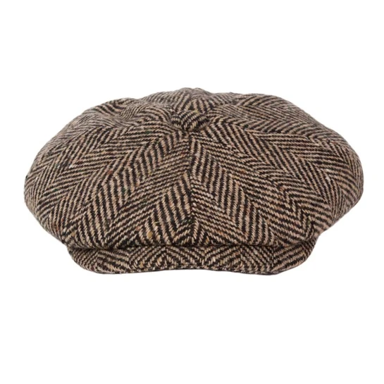 END OF LINE/CLEARANCE 55cm Donegal Tweed Eight Panel Bakers Boy Cap: Thick Flecked Herringbone 2 END OF LINE/CLEARANCE 55cm Donegal Tweed Eight Panel Bakers Boy Cap: Thick Flecked Herringbone - Image 2