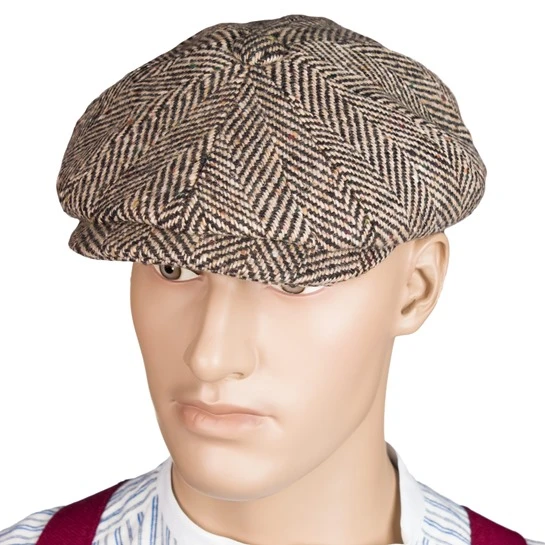 END OF LINE/CLEARANCE 55cm Donegal Tweed Eight Panel Bakers Boy Cap: Thick Flecked Herringbone 4 END OF LINE/CLEARANCE 55cm Donegal Tweed Eight Panel Bakers Boy Cap: Thick Flecked Herringbone - Image 4