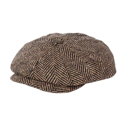 END OF LINE/CLEARANCE 55cm Donegal Tweed Eight Panel Bakers Boy Cap: Thick Flecked Herringbone 1 END OF LINE/CLEARANCE 55cm Donegal Tweed Eight Panel Bakers Boy Cap: Thick Flecked Herringbone