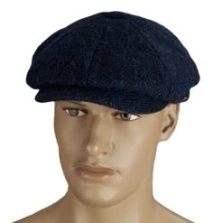 Harris Tweed Eight Panel Bakers Boy Cap: Denim Blue -Popular Clothing Store harris tweed eight panel bakers boy cap denim blue 2