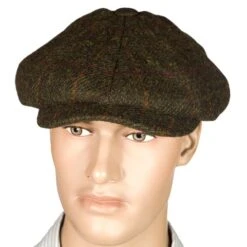 Harris Tweed Eight Panel Bakers Boy Cap: Moss Green -Popular Clothing Store harris tweed eight panel bakers boy cap moss green 3
